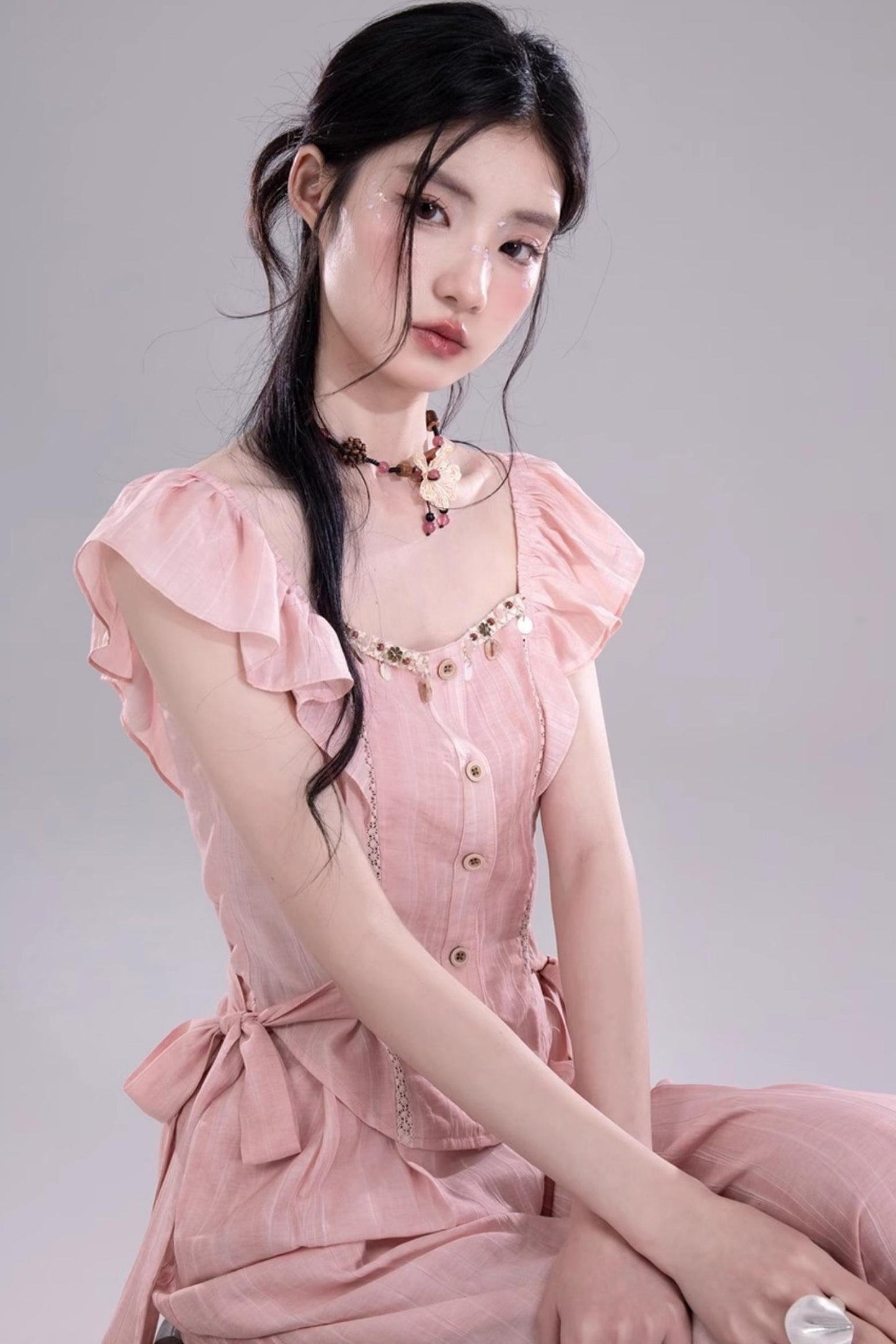 Blossom Breeze Ruffle Sleeve Tie Set-Up