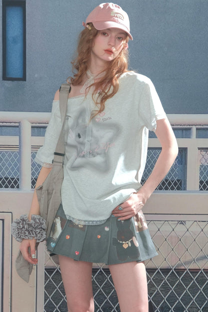 Star Rabbit Lace Short Sleeve T-shirt