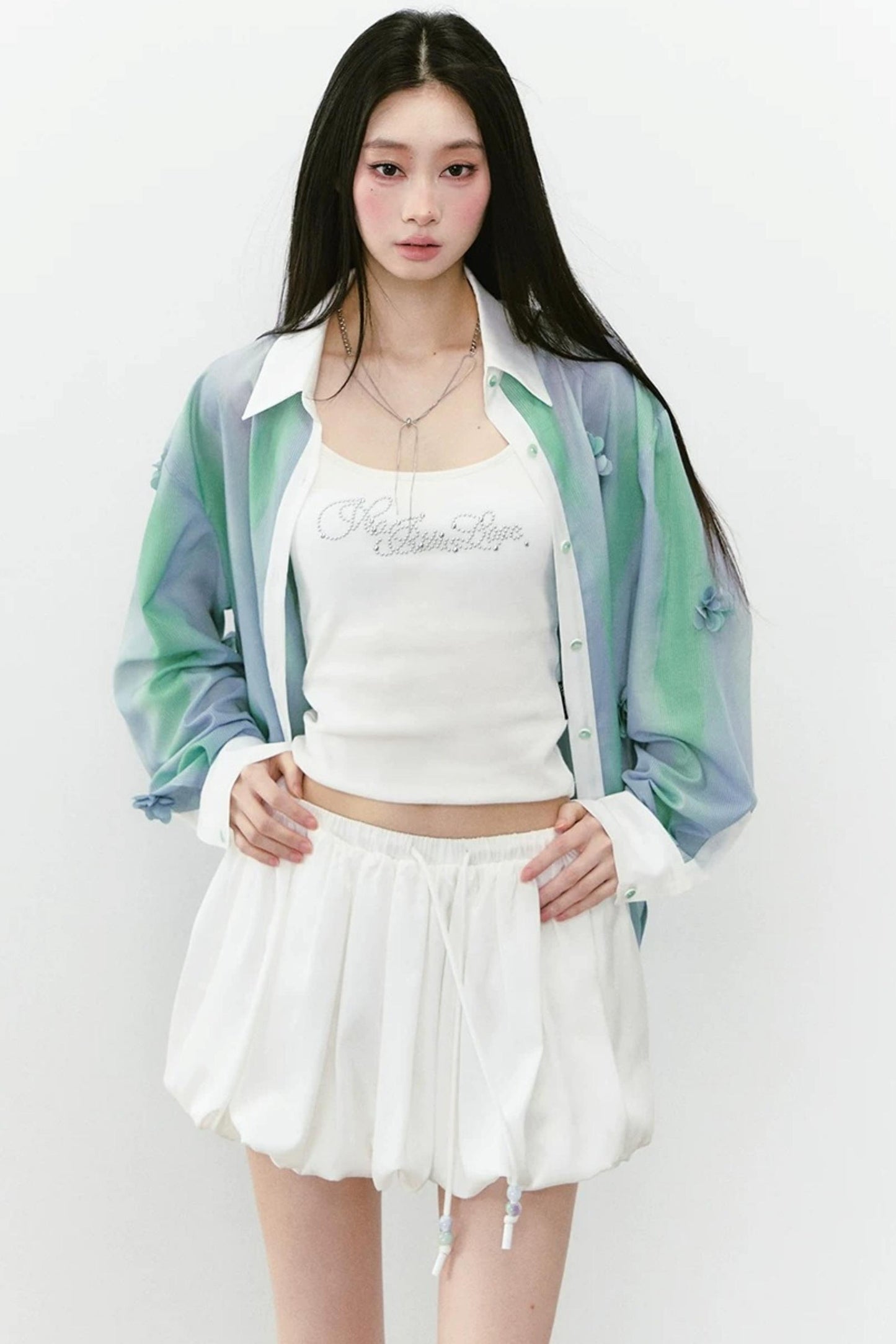 White Acetate Satin A-Line Skirt