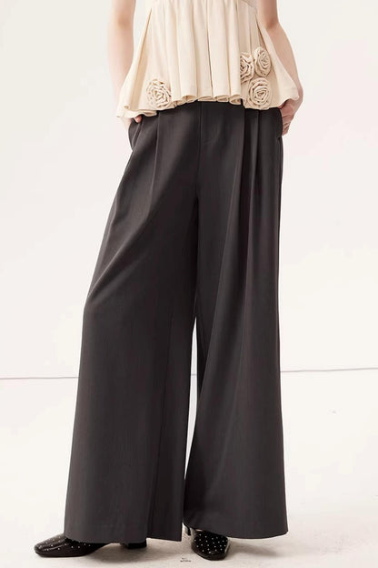 Gray High-Waisted Suit Pants