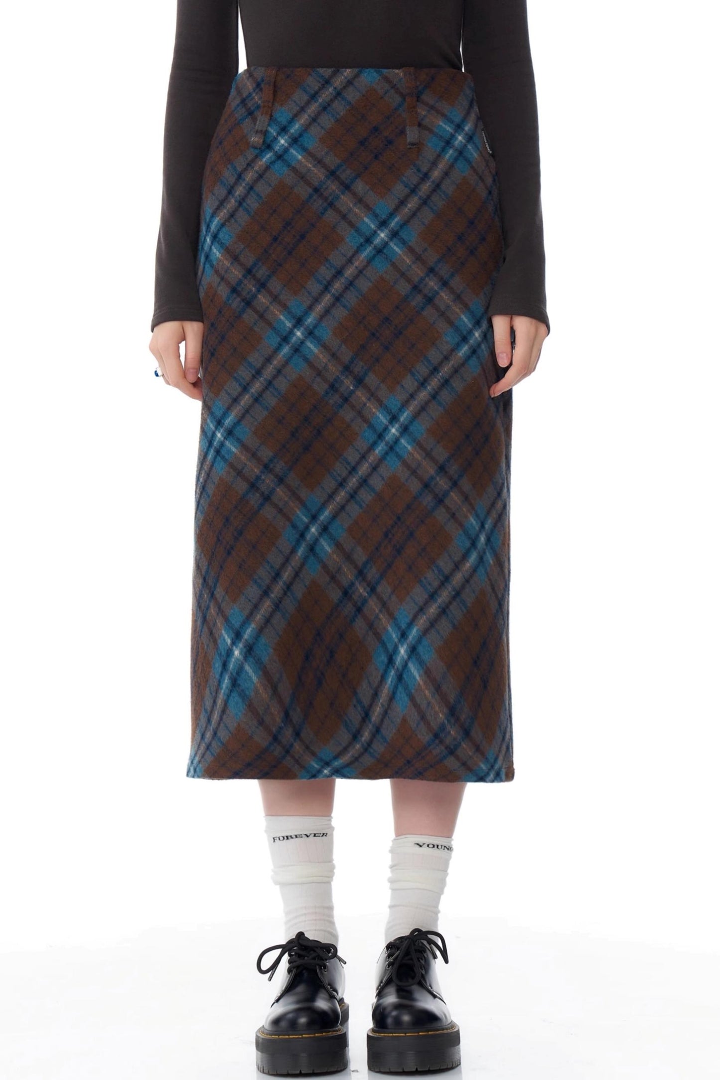 Blue Brown Retro Wool Skirt