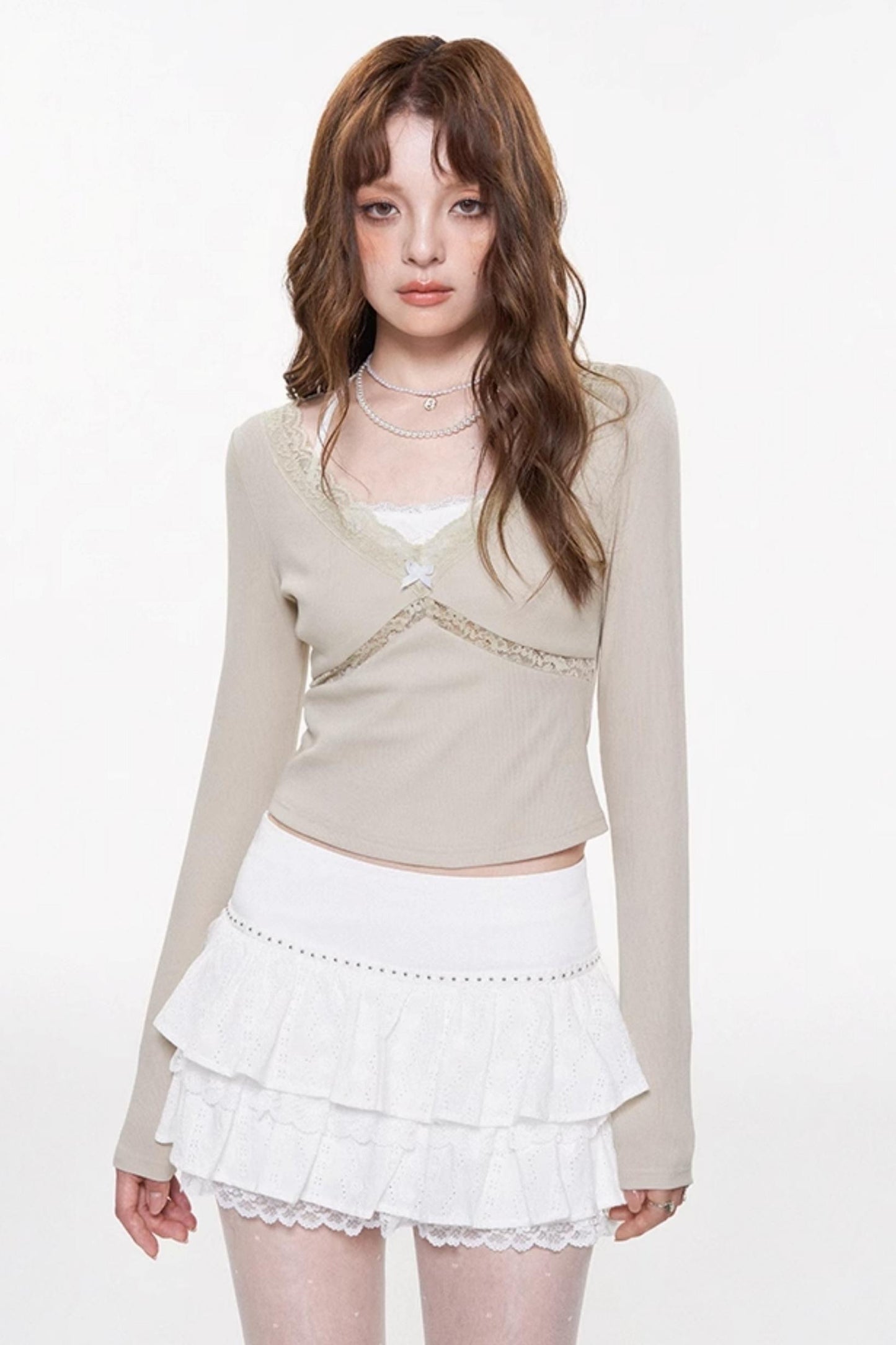 Khaki Lace-Up Long Sleeve Top