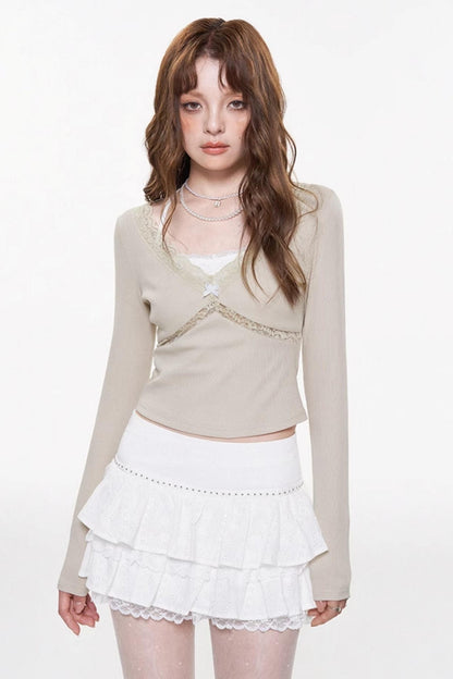 Khaki Lace-Up Long Sleeve Top