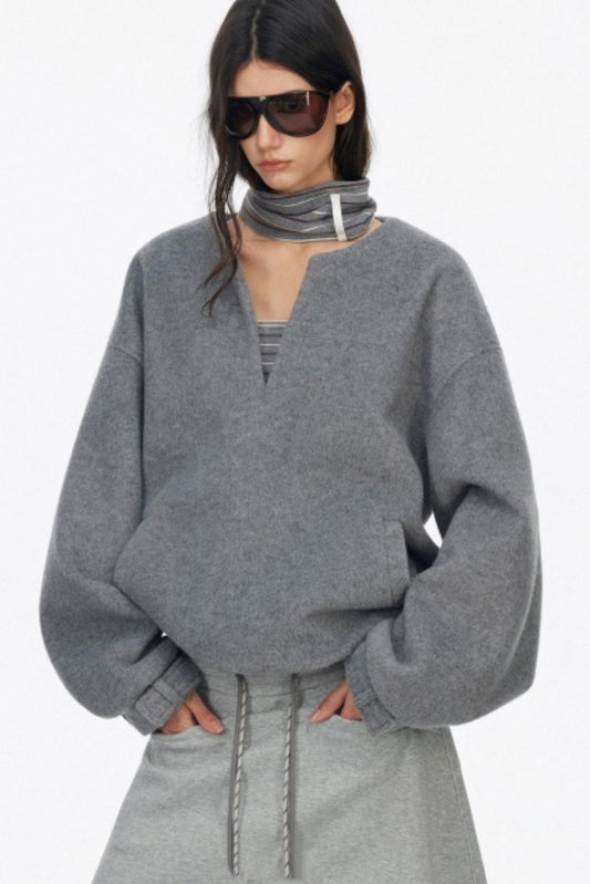 Loose Wool V-Neck Knit Sweatshirt