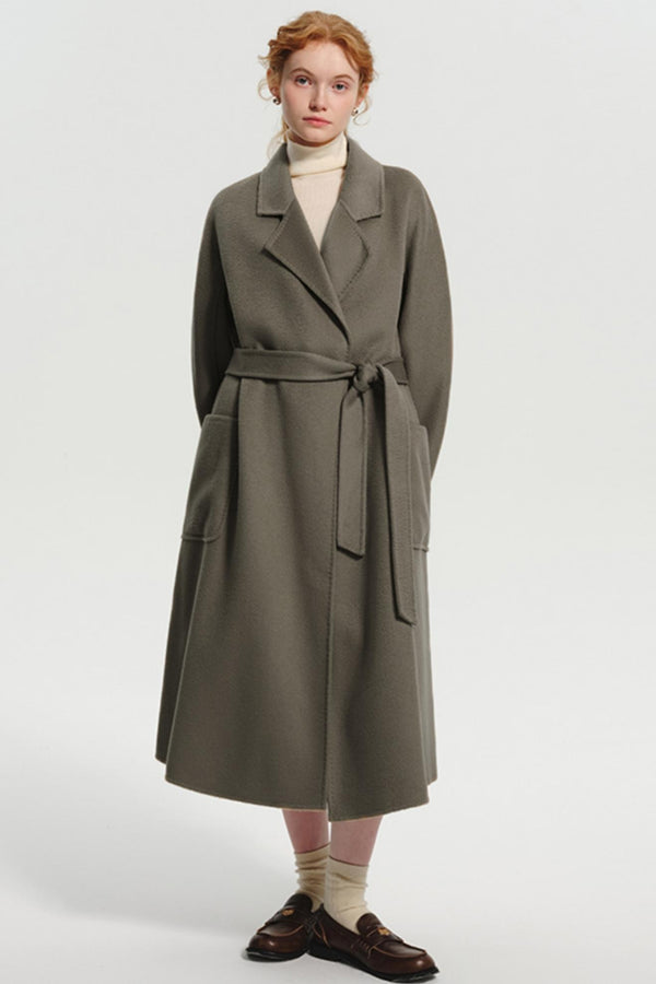 고급 양모 레이스업 코트 