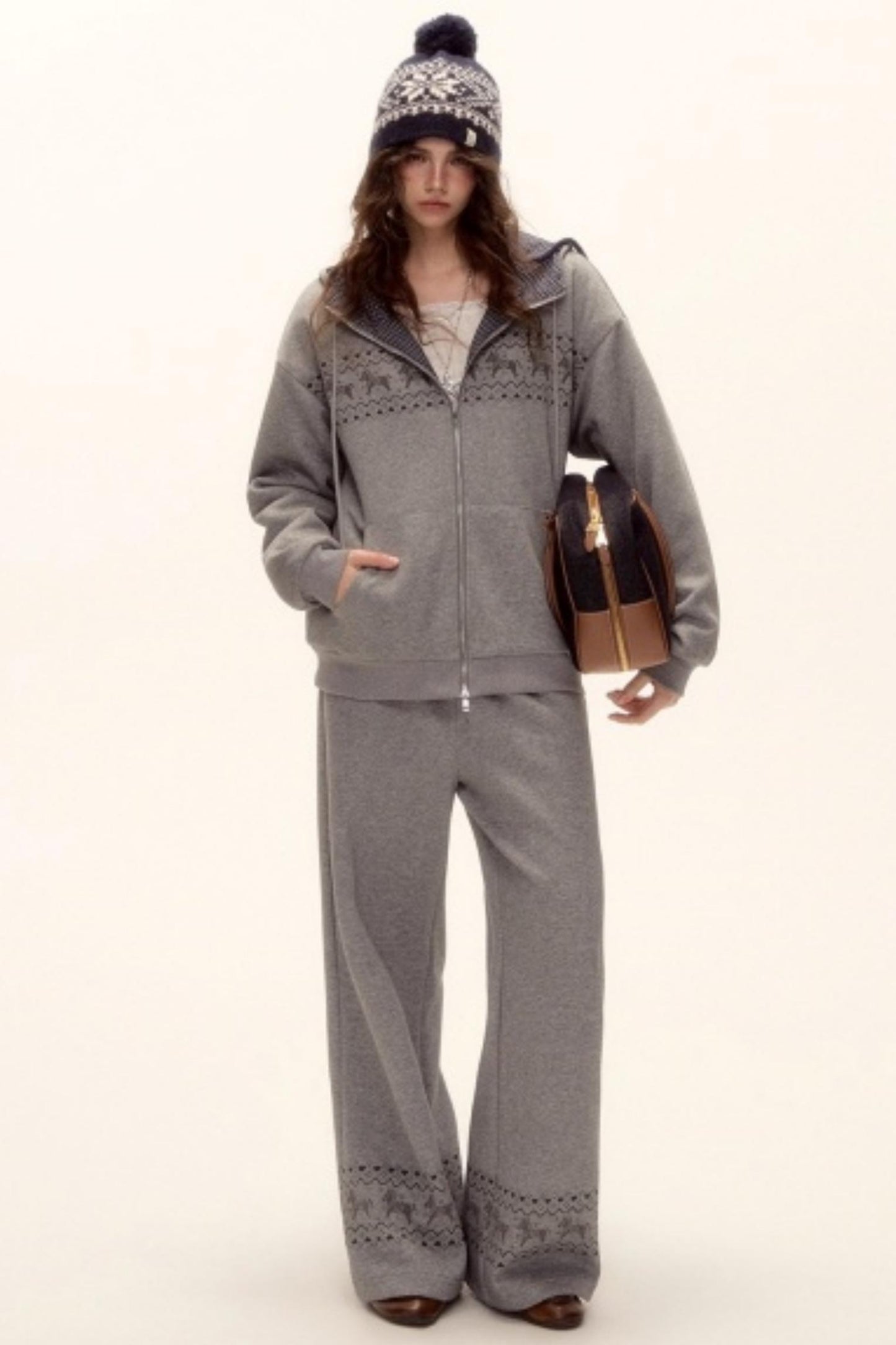 Fair Isle Quilted Jacket Pants Set-Up