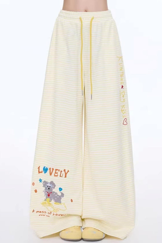 Retro Printed Wide-Leg Pants