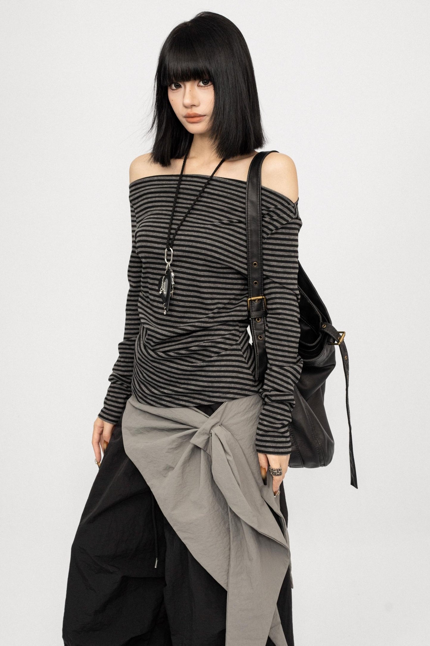 Spice Girl Striped One-Shoulder T-Shirt