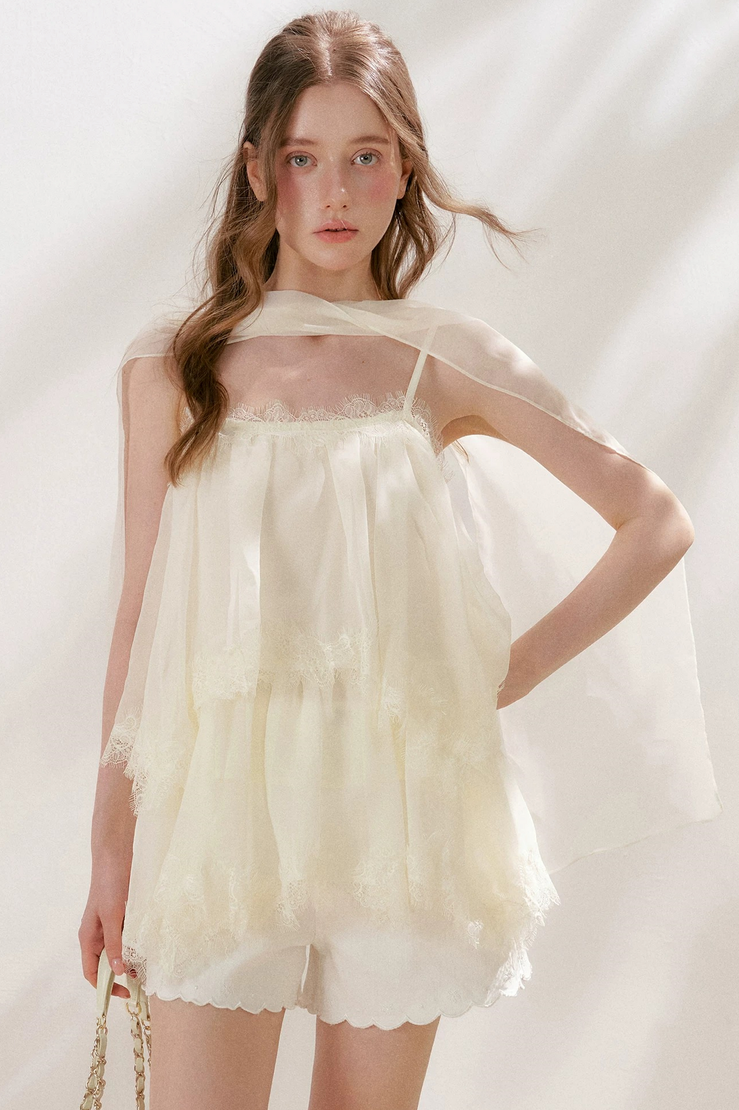 French Lace Mesh A-Line Skirt