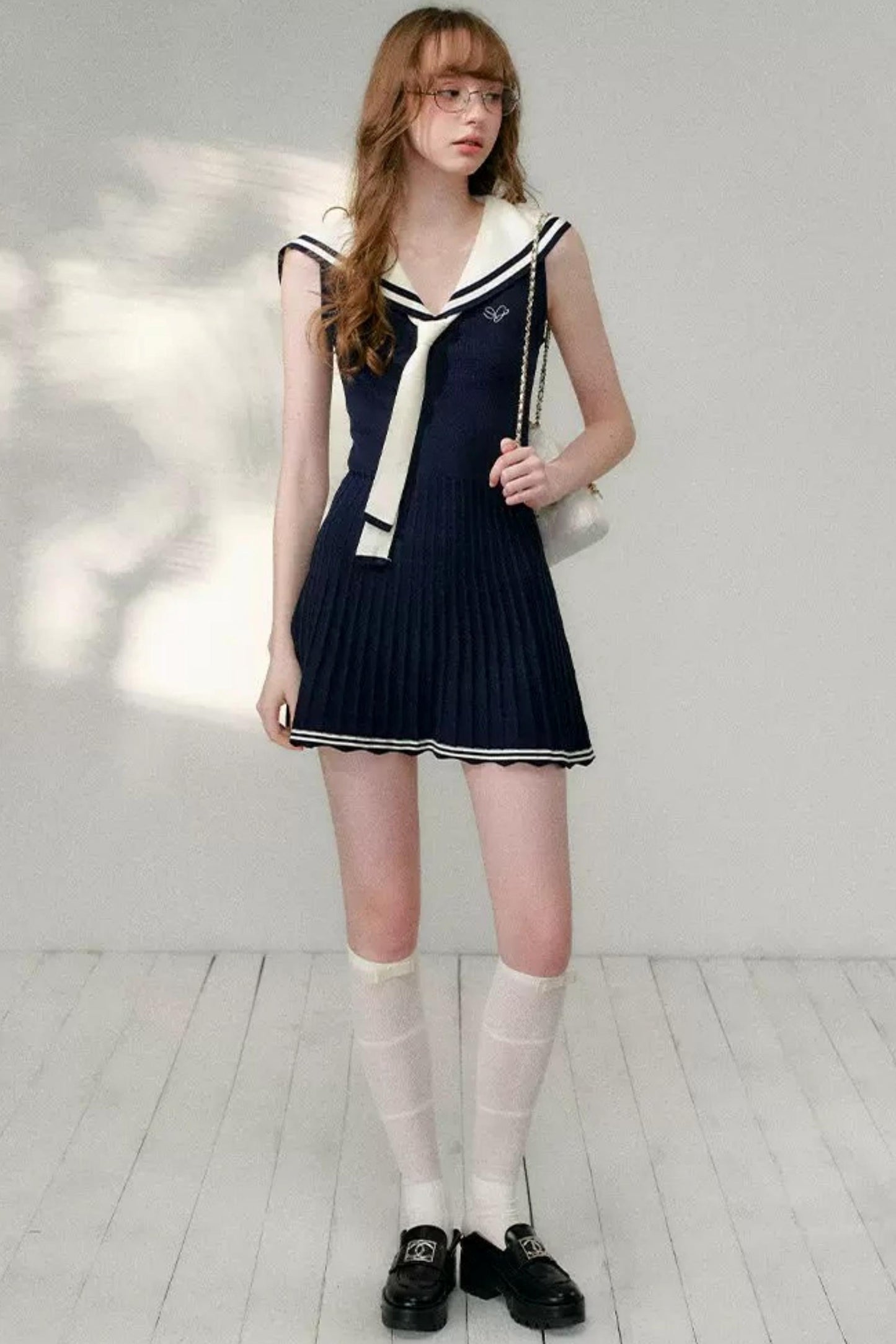 Navy Sailor Collar Knitted Dress