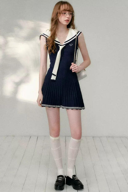 Navy Sailor Collar Knitted Dress