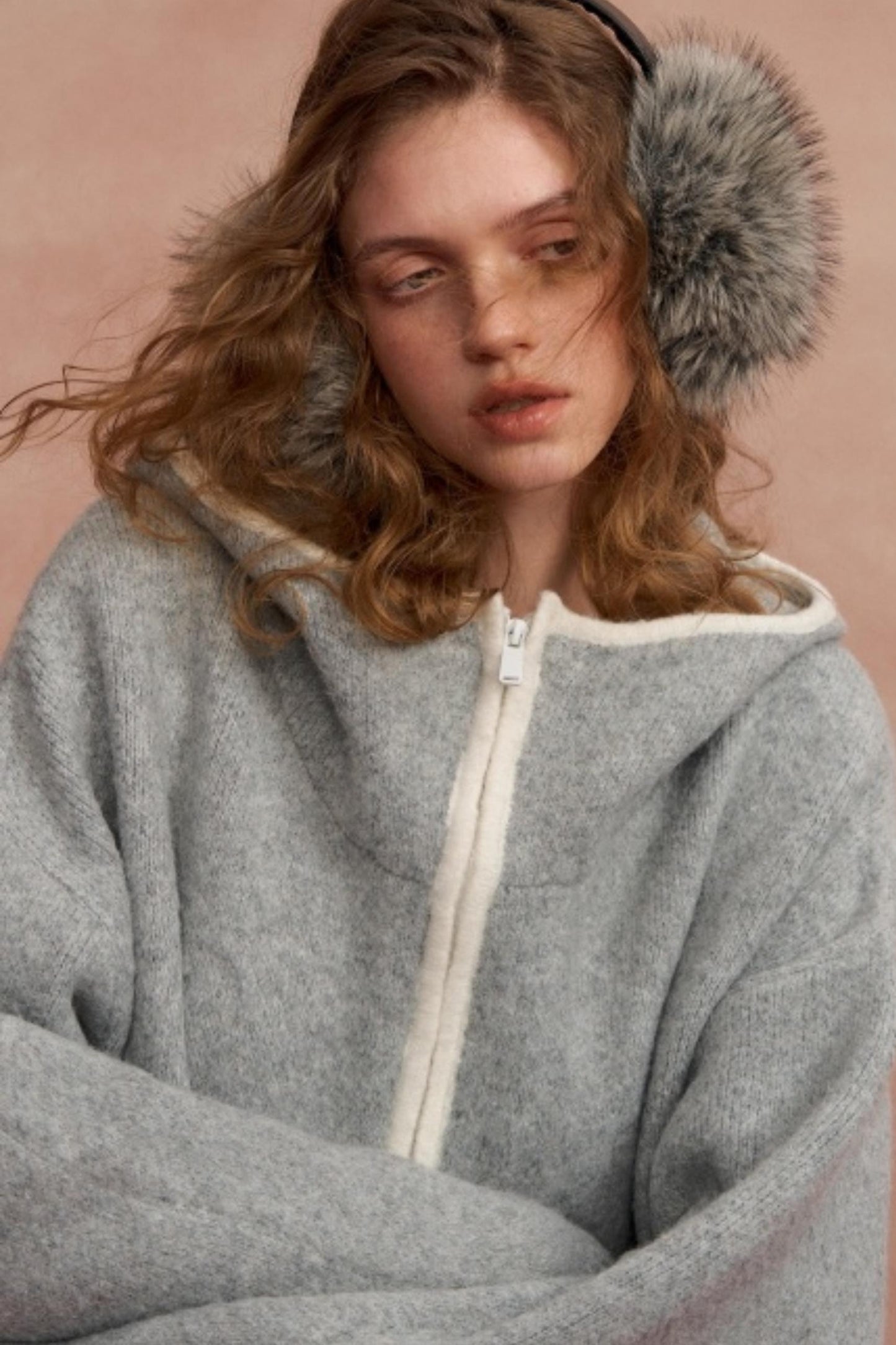 Hooded Cardigan With Contrasting Edges