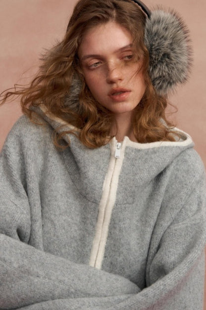 Hooded Cardigan With Contrasting Edges