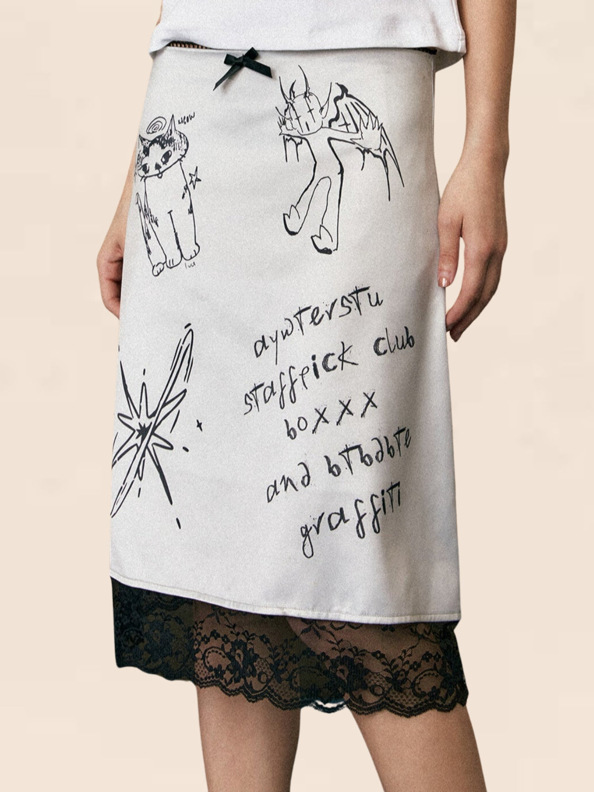 Lace Stitched Graffiti Skirt