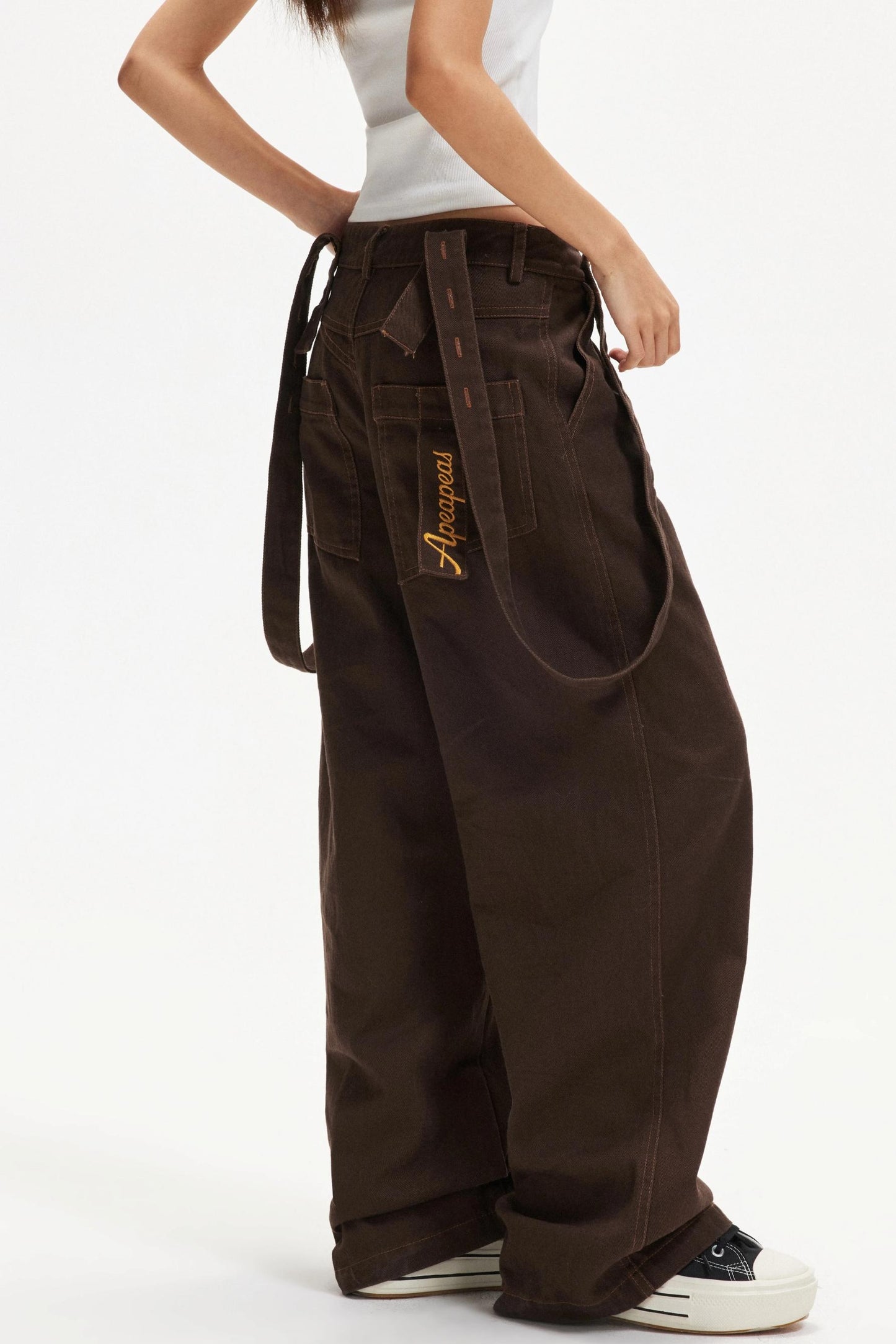 Retro Contrast Suspender Pants