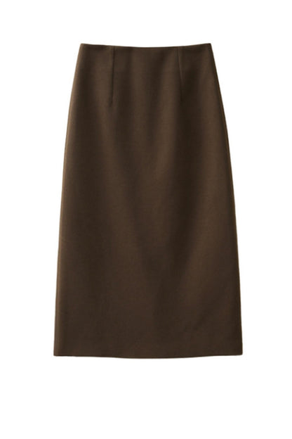 Woolen High-Waist Coffee Slit Skirt