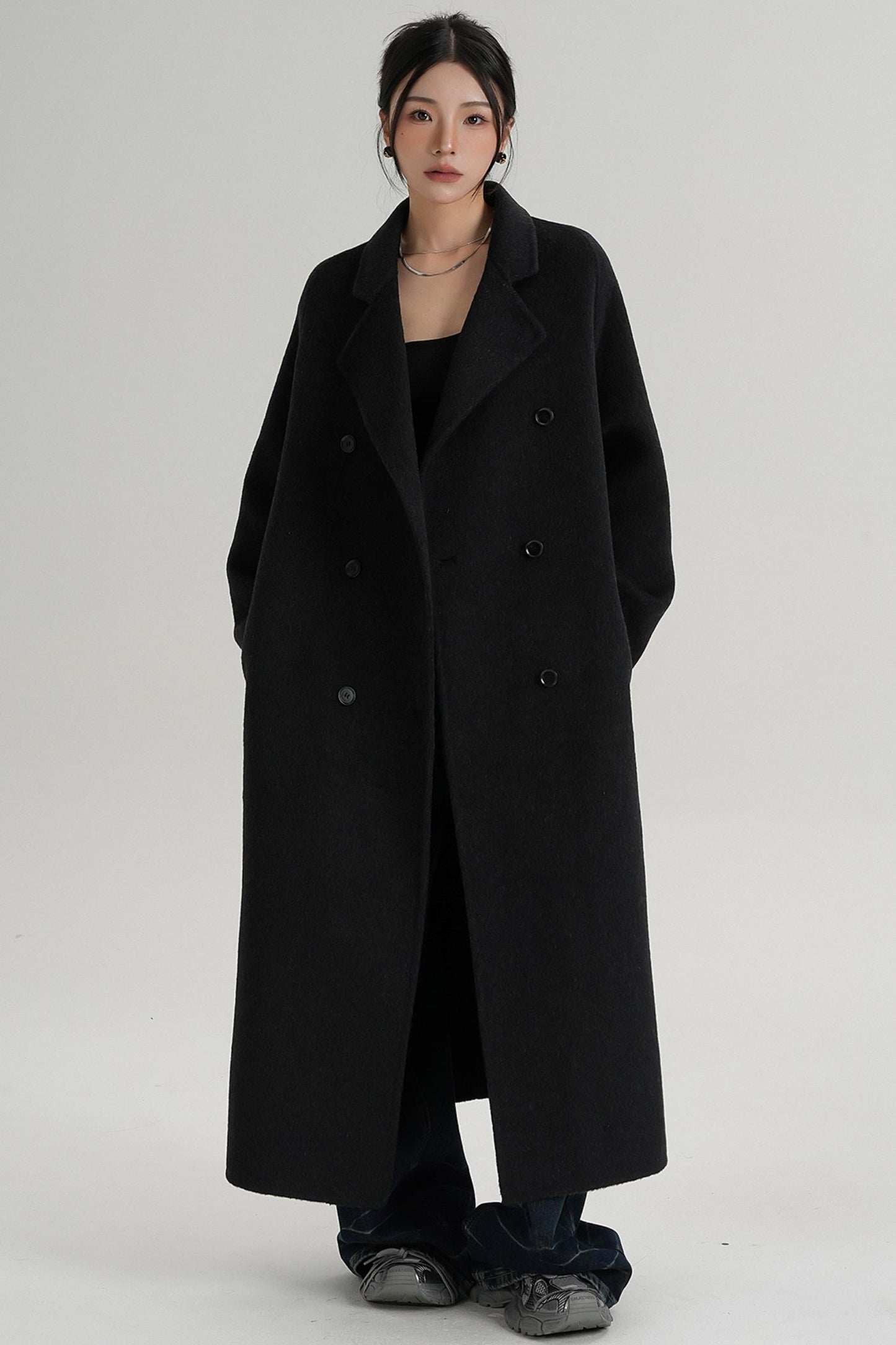 With Suit Collar Long Woolen Coat