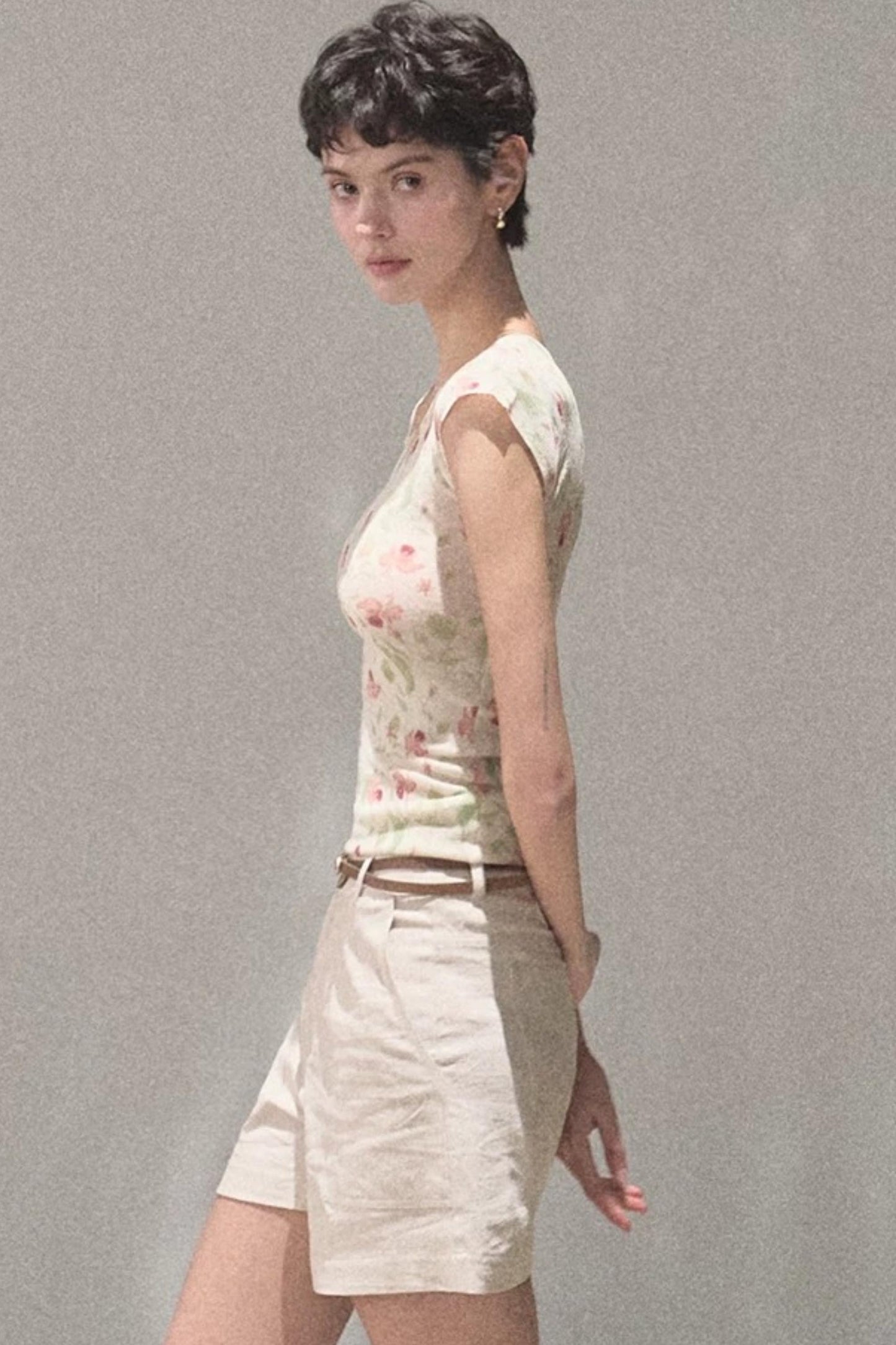 Linen Floral Cinched Top