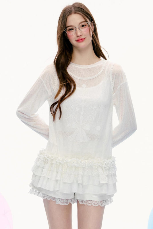 Elegant Loose French Lace T-Shirt