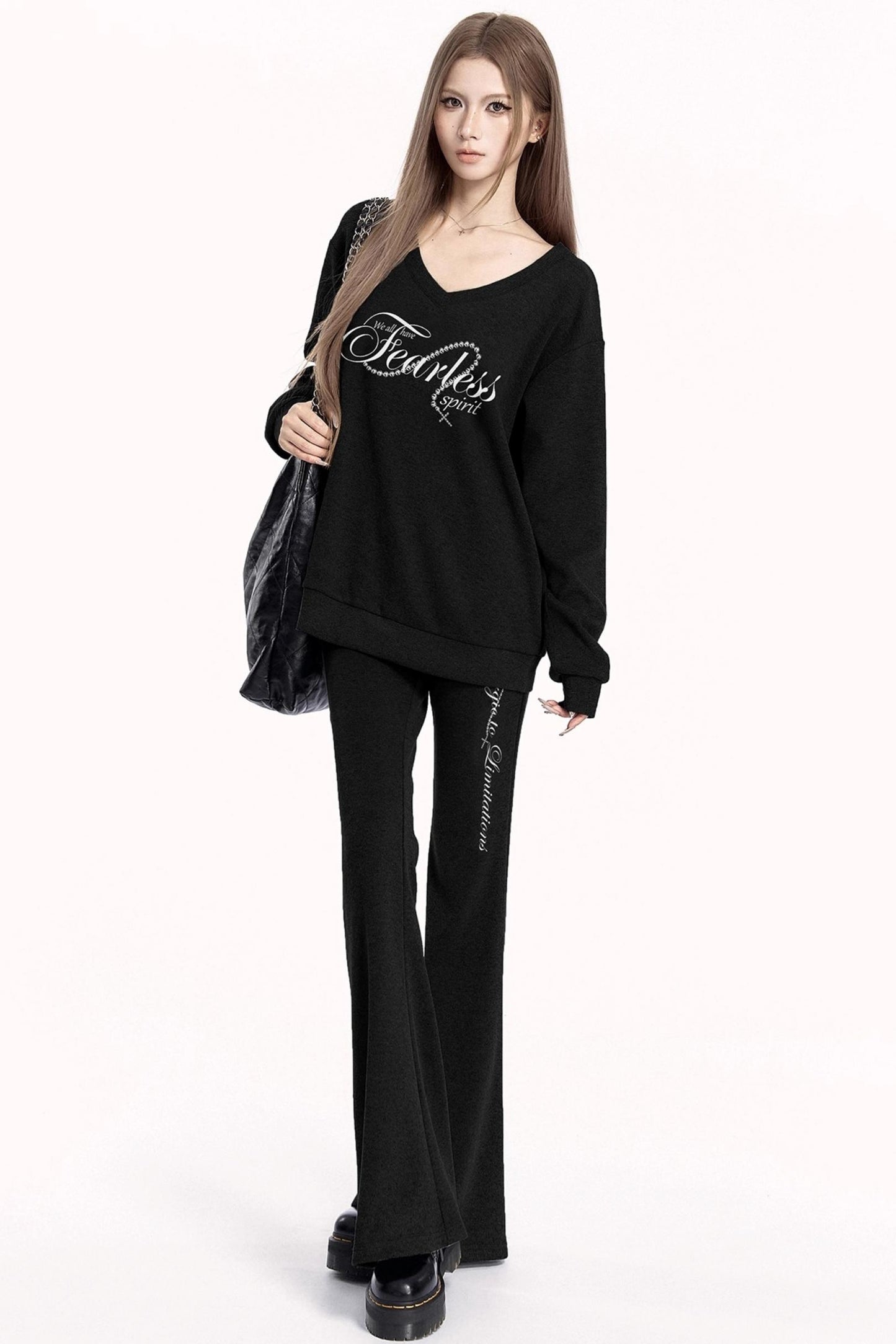 Sporty V-Neck Sweatshirt Set-Up