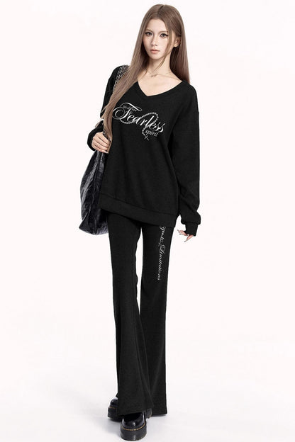 Sporty V-Neck Sweatshirt Set-Up