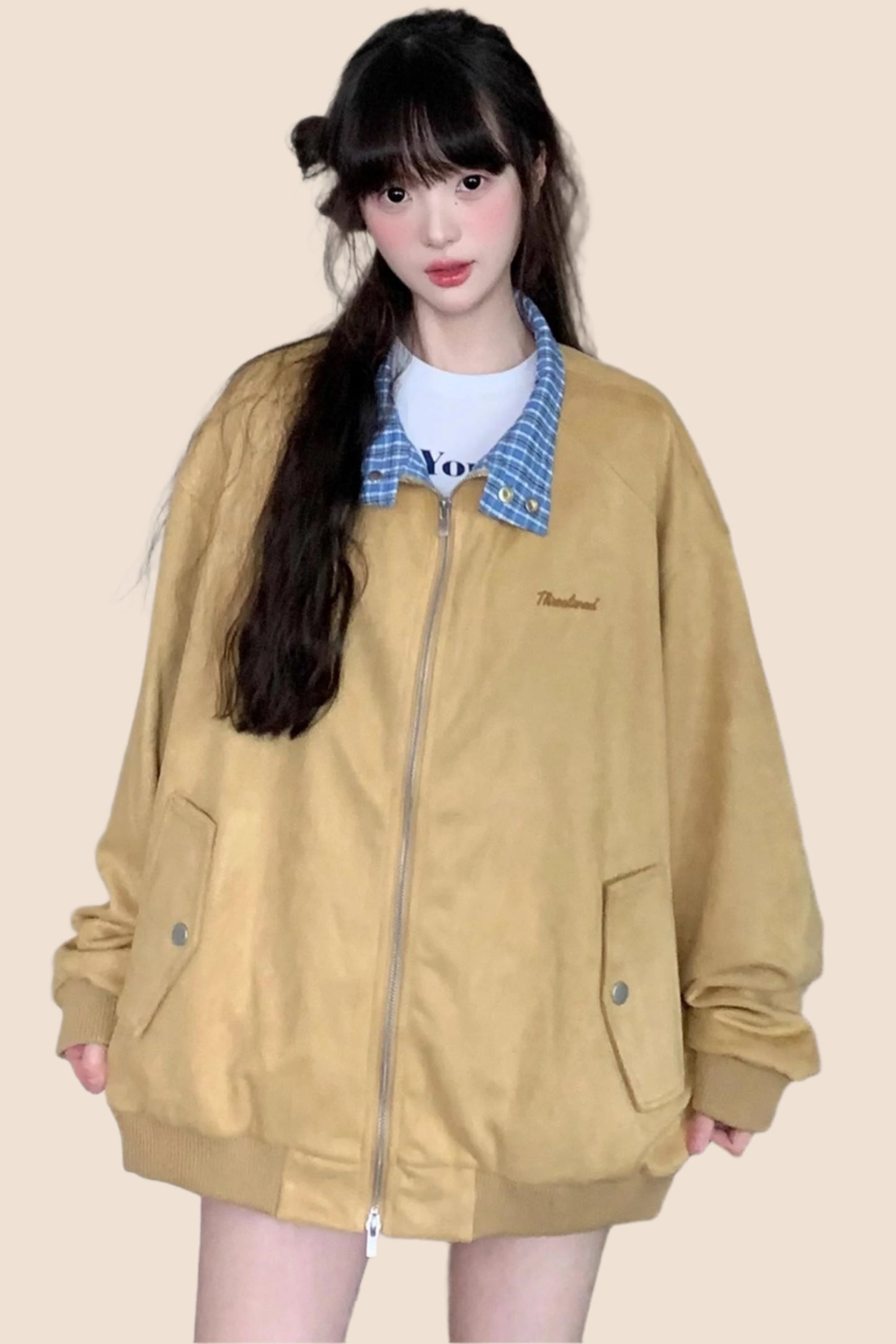 American Vintage Lapel Embroidered Suede Jacket