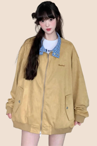 American Vintage Lapel Embroidered Suede Jacket