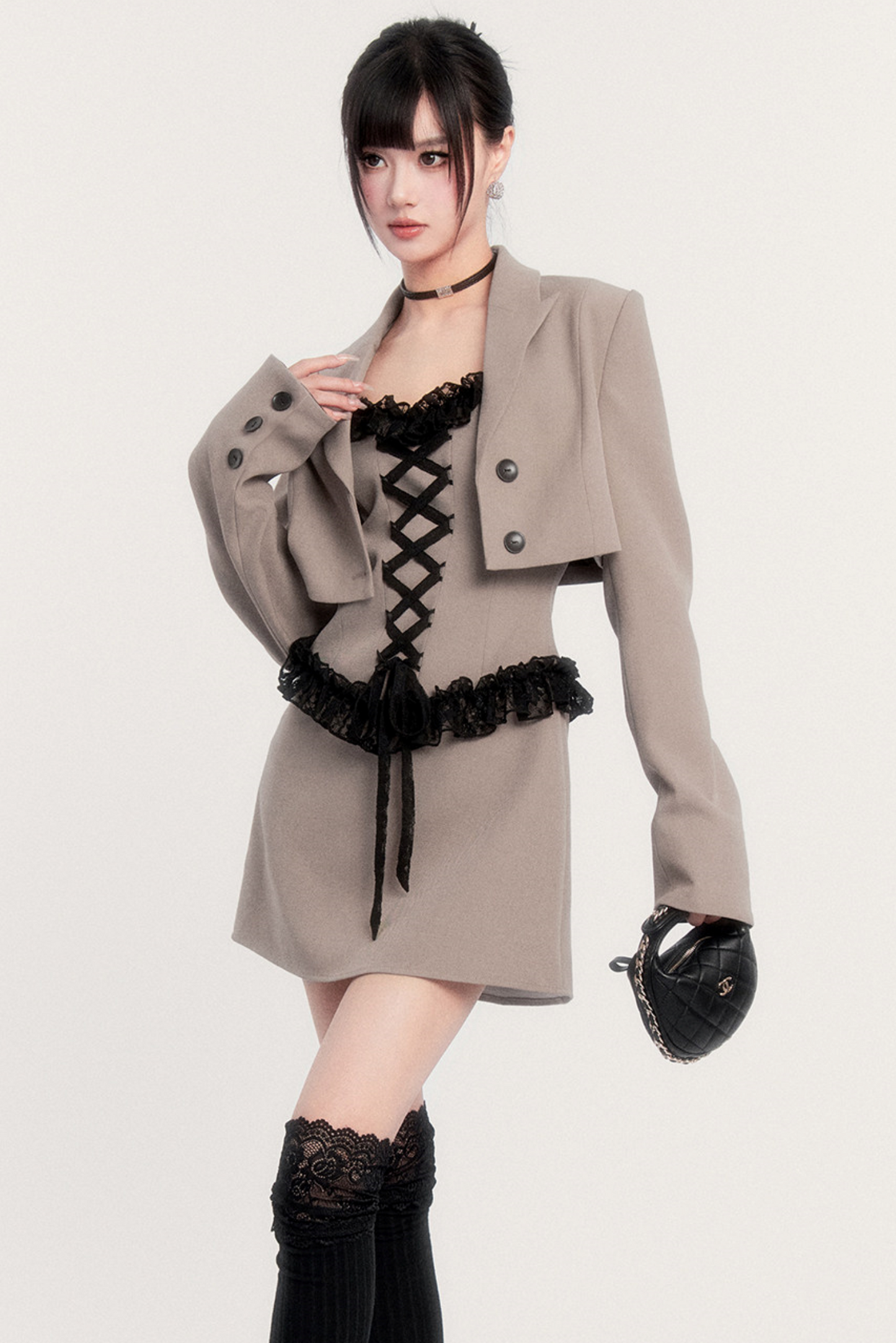 Elegant Lace Patchwork Dress Set-Up