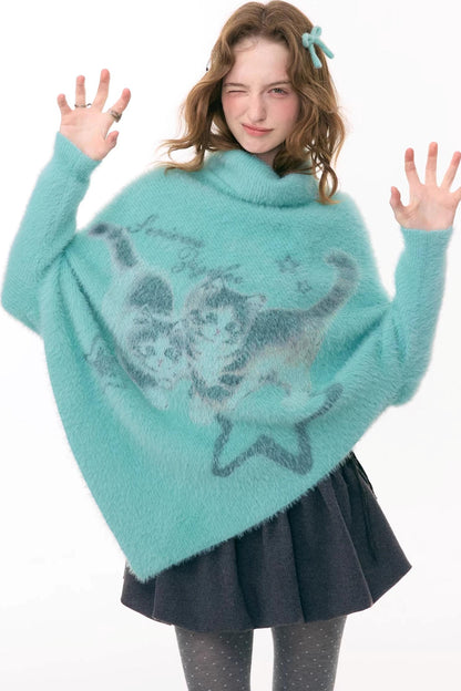 Star Painting Cat Turtleneck Sweater