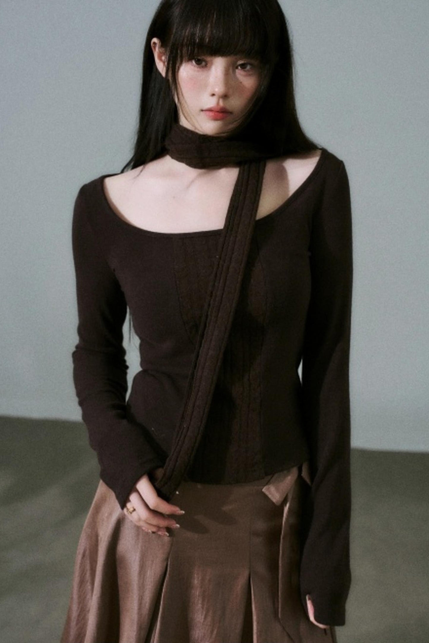 Crew Neck Patchwork Slim Sweater