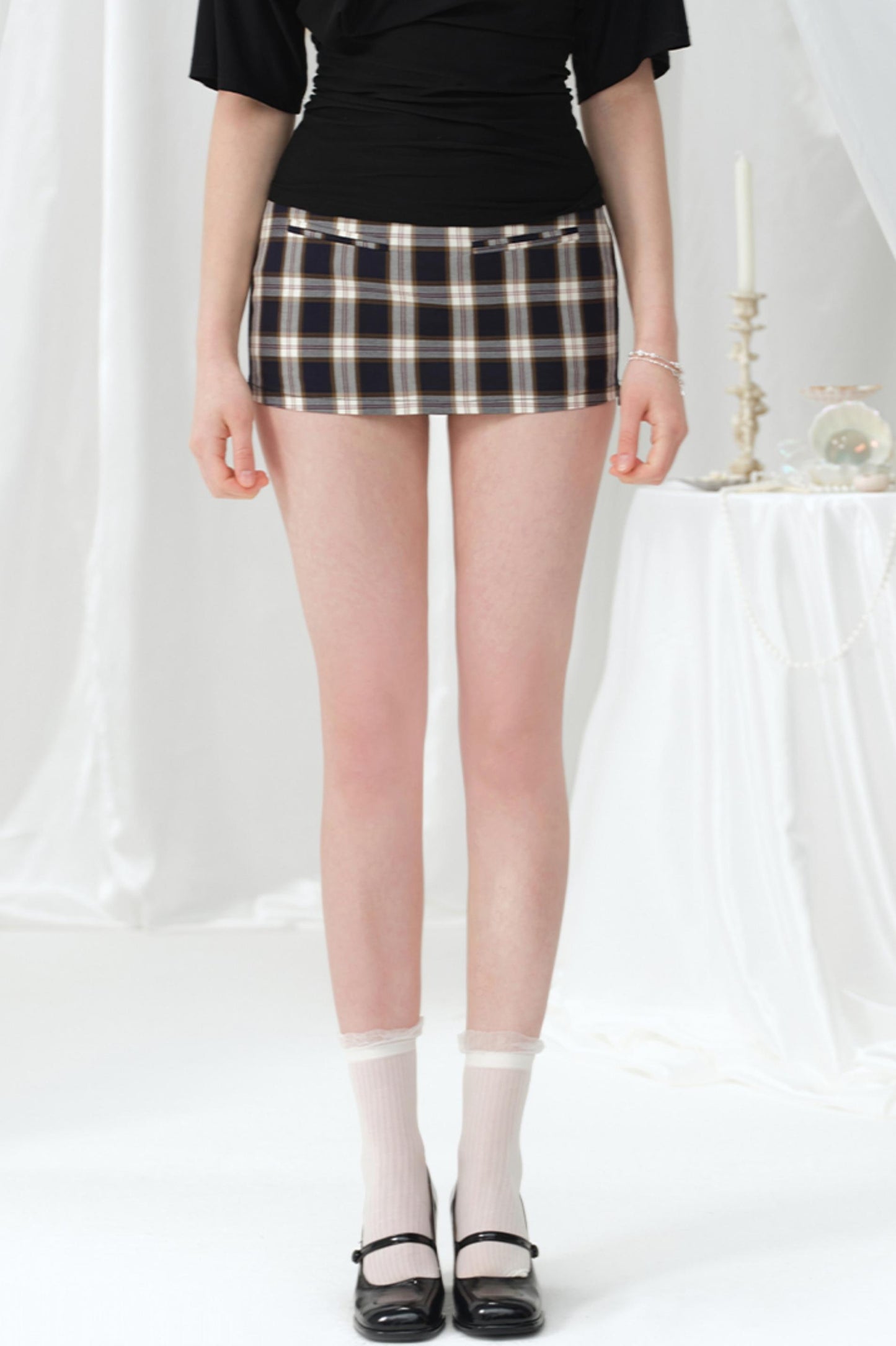 Double Zipper Plaid Mini Skirt