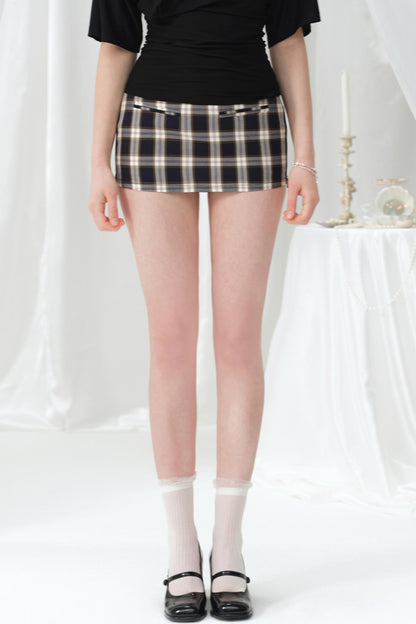 Double Zipper Plaid Mini Skirt