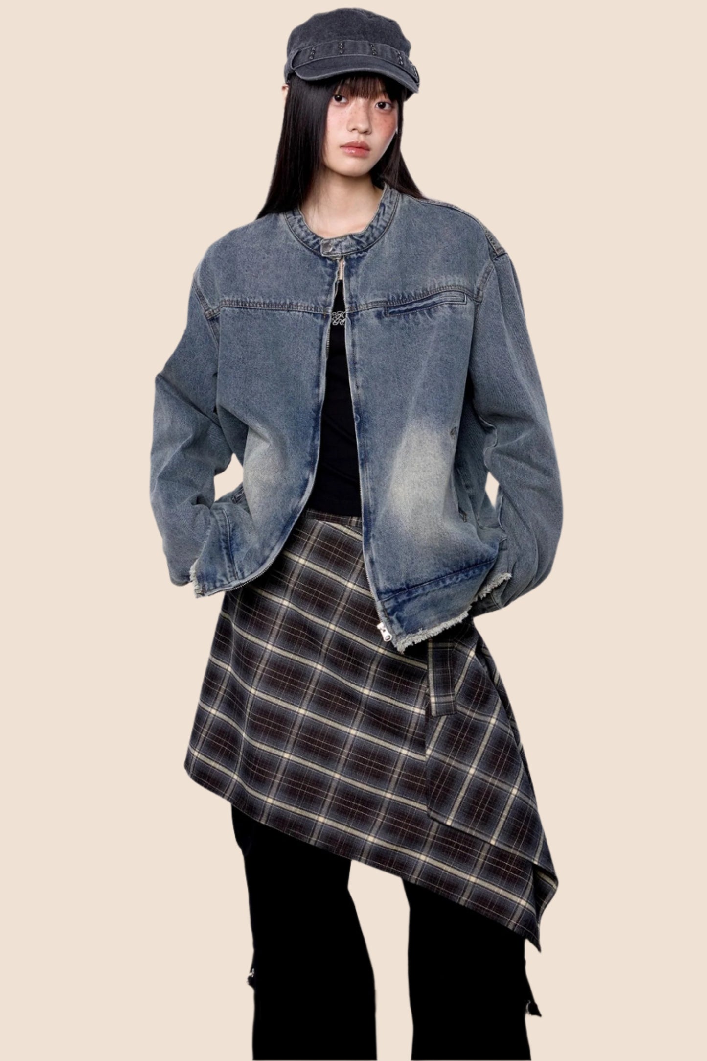 Denim Stand-Up Collar Jacket