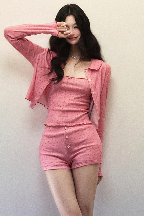 Dream Strawberry Knit Shorts Set-Up