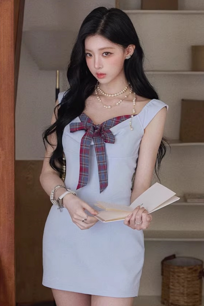 Blue Bowknot A-Line Dress