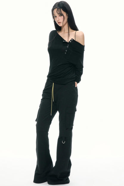 Retro Color-Block Flare Pants