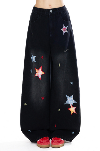 Retro Star Patch Wide-Leg Pants
