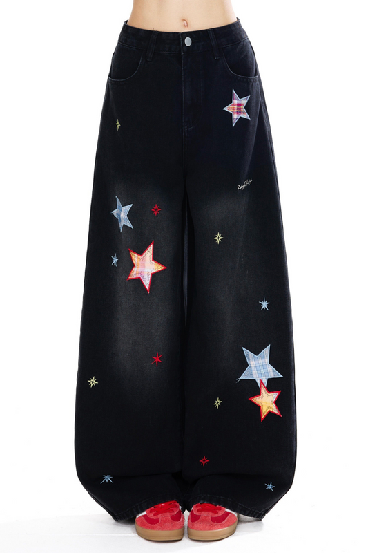 Retro Star Patch Wide-Leg Pants