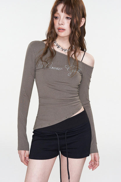 Slim Fit Rhinestone Print Top