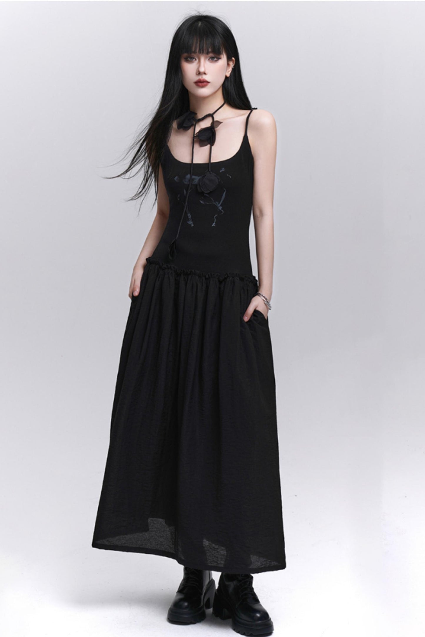 Summer Black-White Halter Dress