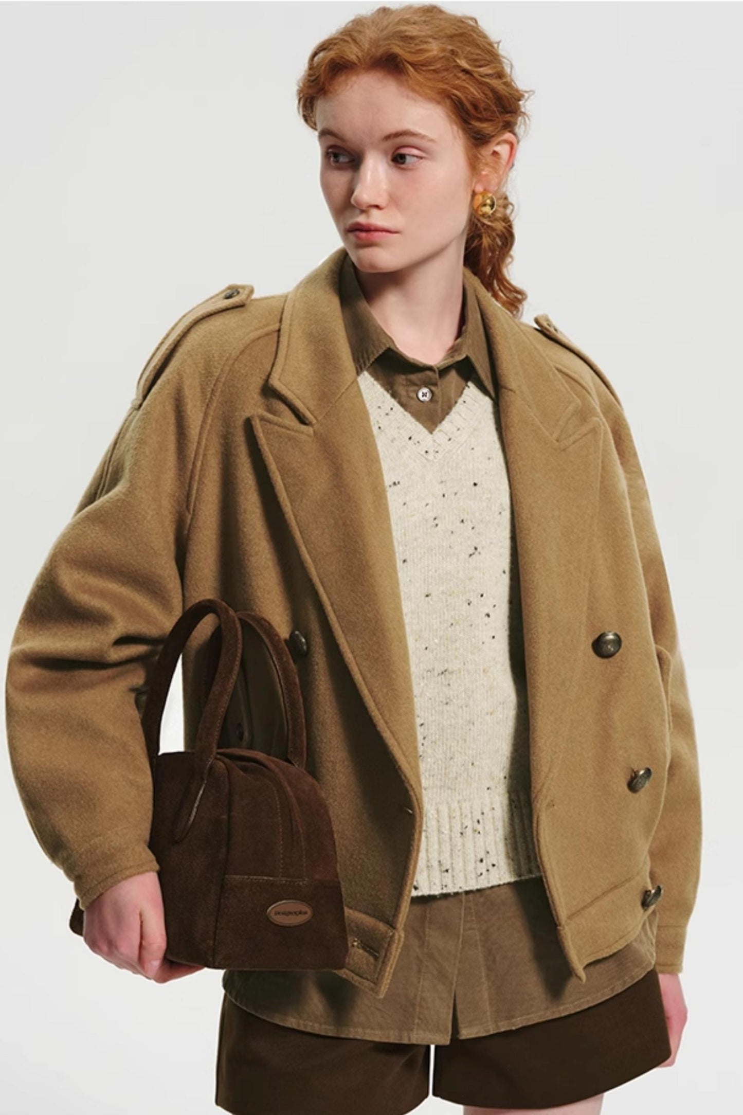 Vintage Camel Cropped Wool Coat