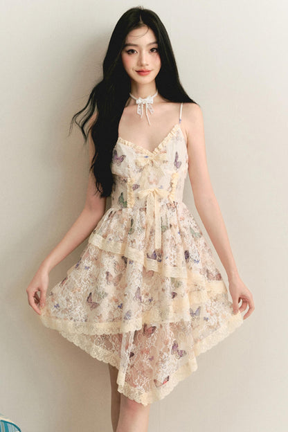 Butterfly Lace Halter Dress