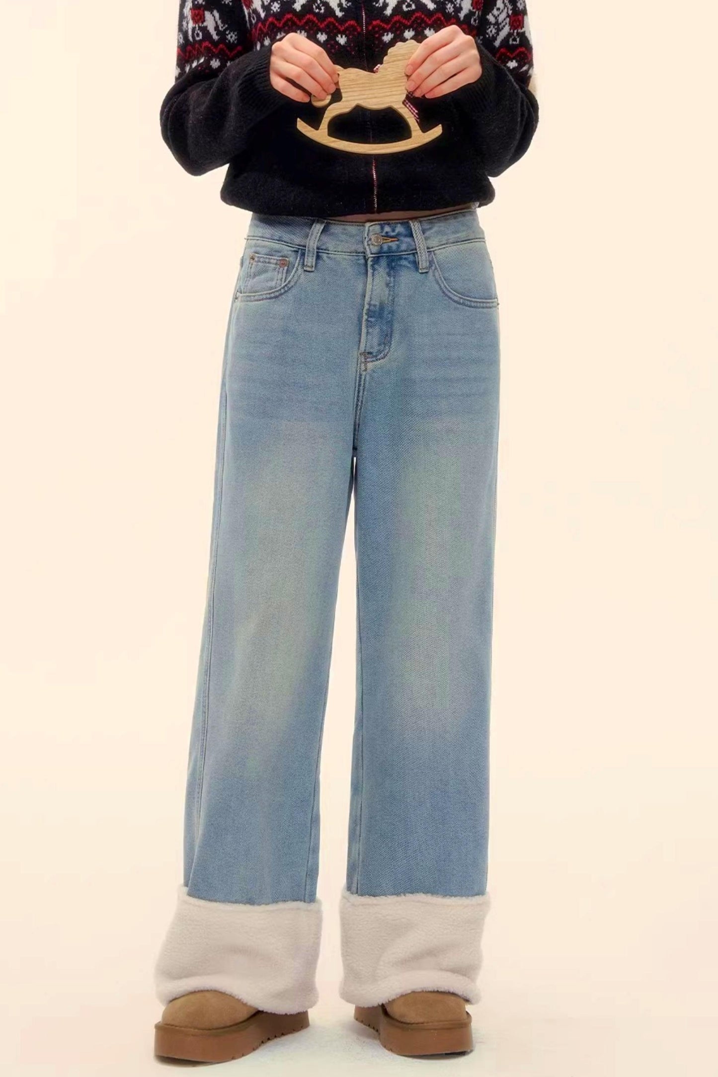 Wool Splicing Fleece-Lined Pants