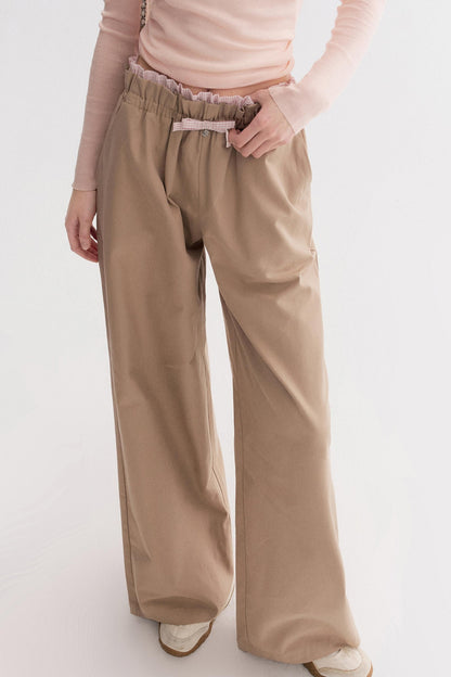 Autumn Contrast Wide-leg Slacks