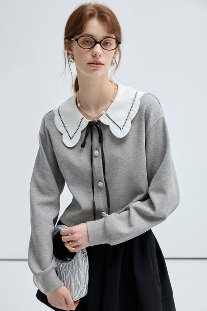 Contrast Lace Collar Knit Top