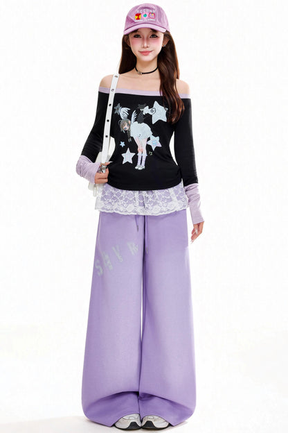 Retro Letter Print Dance Pants