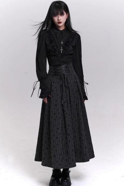 Gray Striped A-Line Skirt