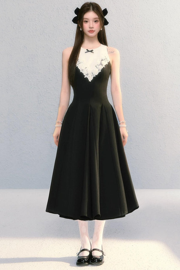 Golden V-Shaped Black Dress