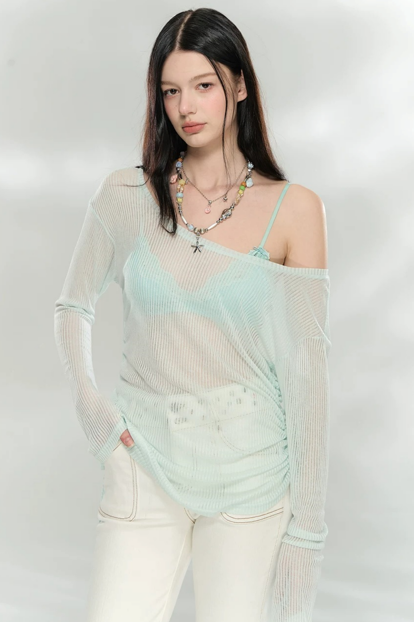 Transparent Colorful Knit Blouse