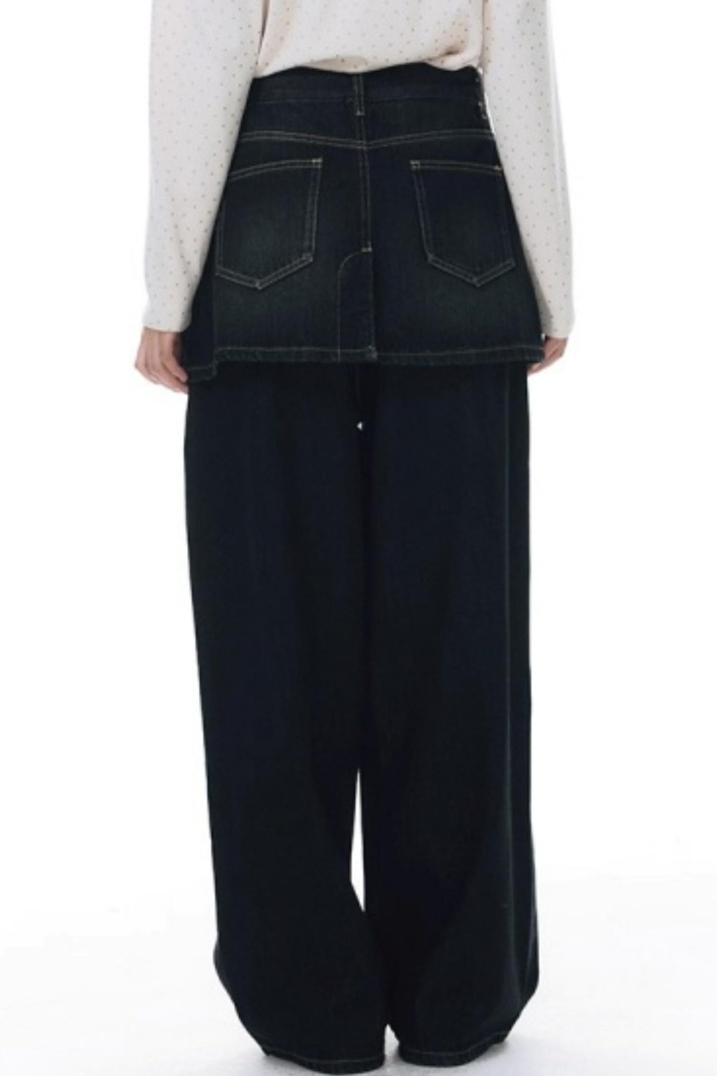 Fake Two-Piece Pleated Skirt Jeans